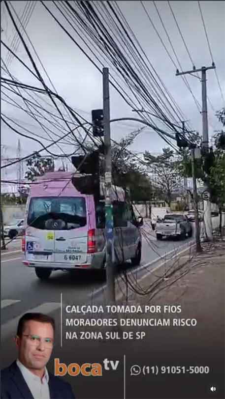 Matéria jornalista Bocarde sobre problemas com fios em calçadas
